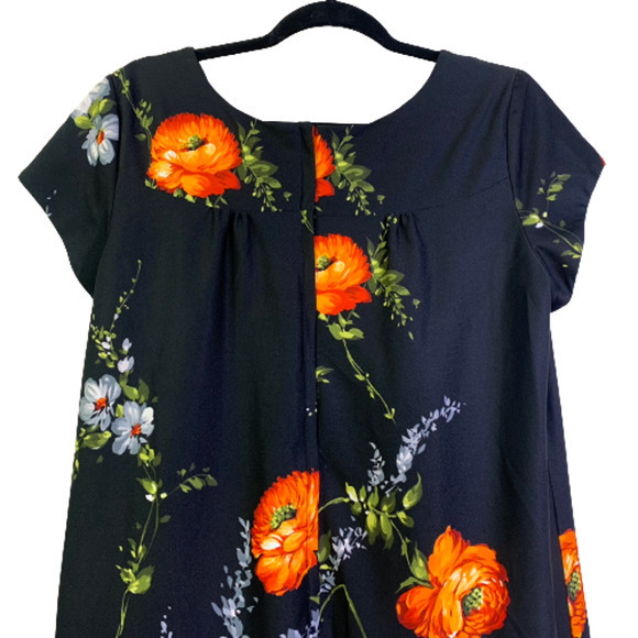 TROPICANA Vintage Black Floral Hawaiian Mumu Dress‎ - Picture 8 of 13
